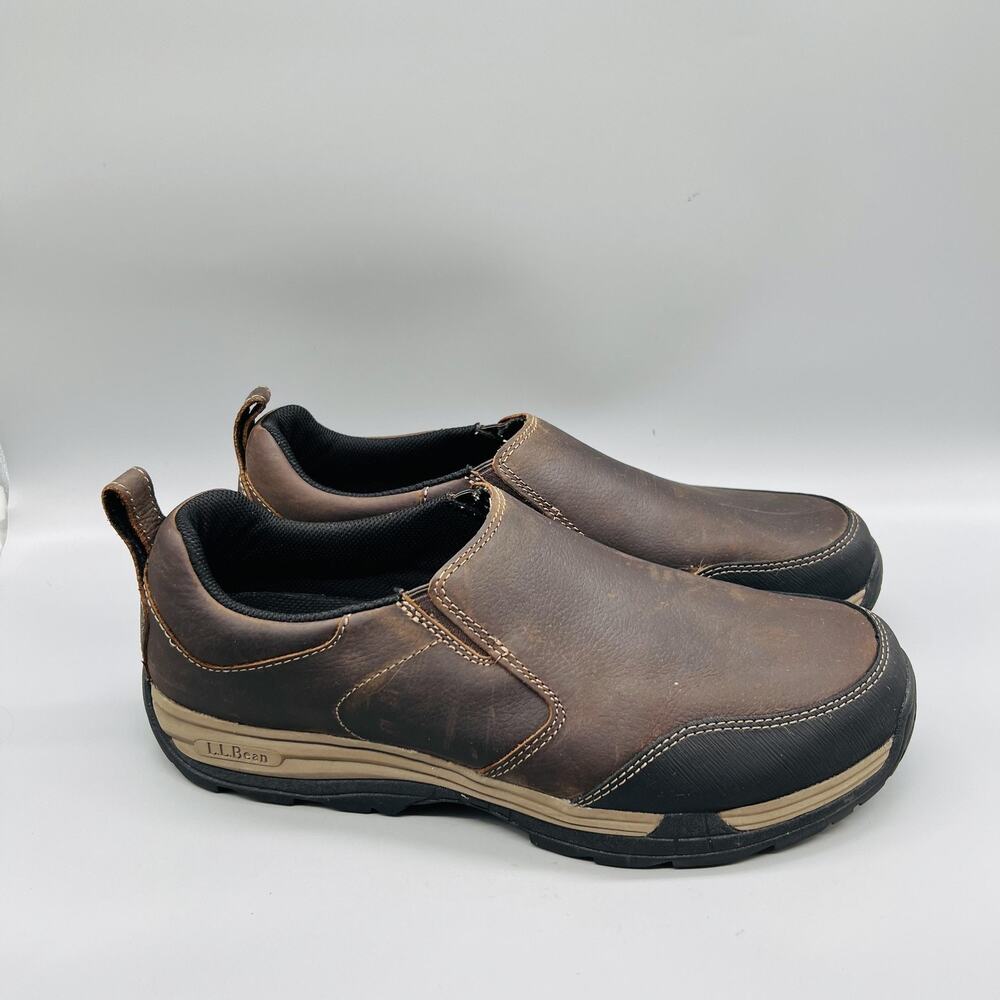 LL Bean Shoes Mens 11.5 Brown Leather Slip On Casual Sneakers Comfort Walking